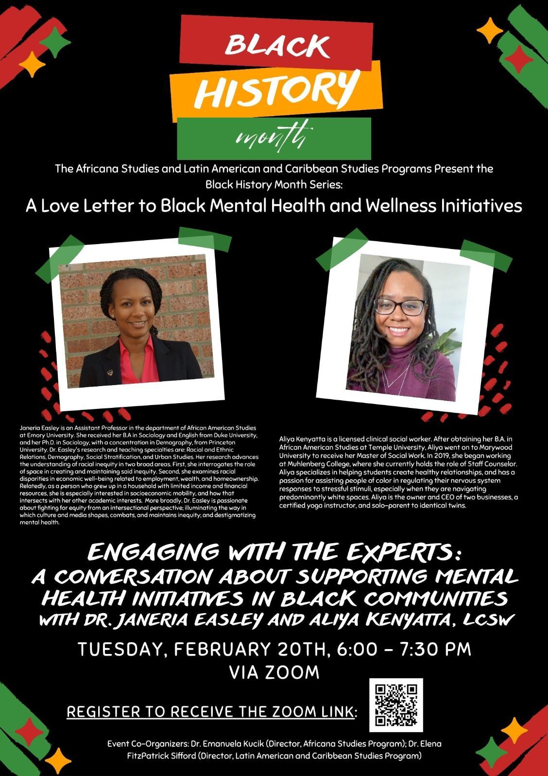 poster advertising supporting mental health initiatives in black communities with registration link: https://form.jotform.com/240354698397976